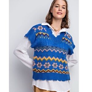 Easel Royal Blue Tara Fair Isle Sweater
